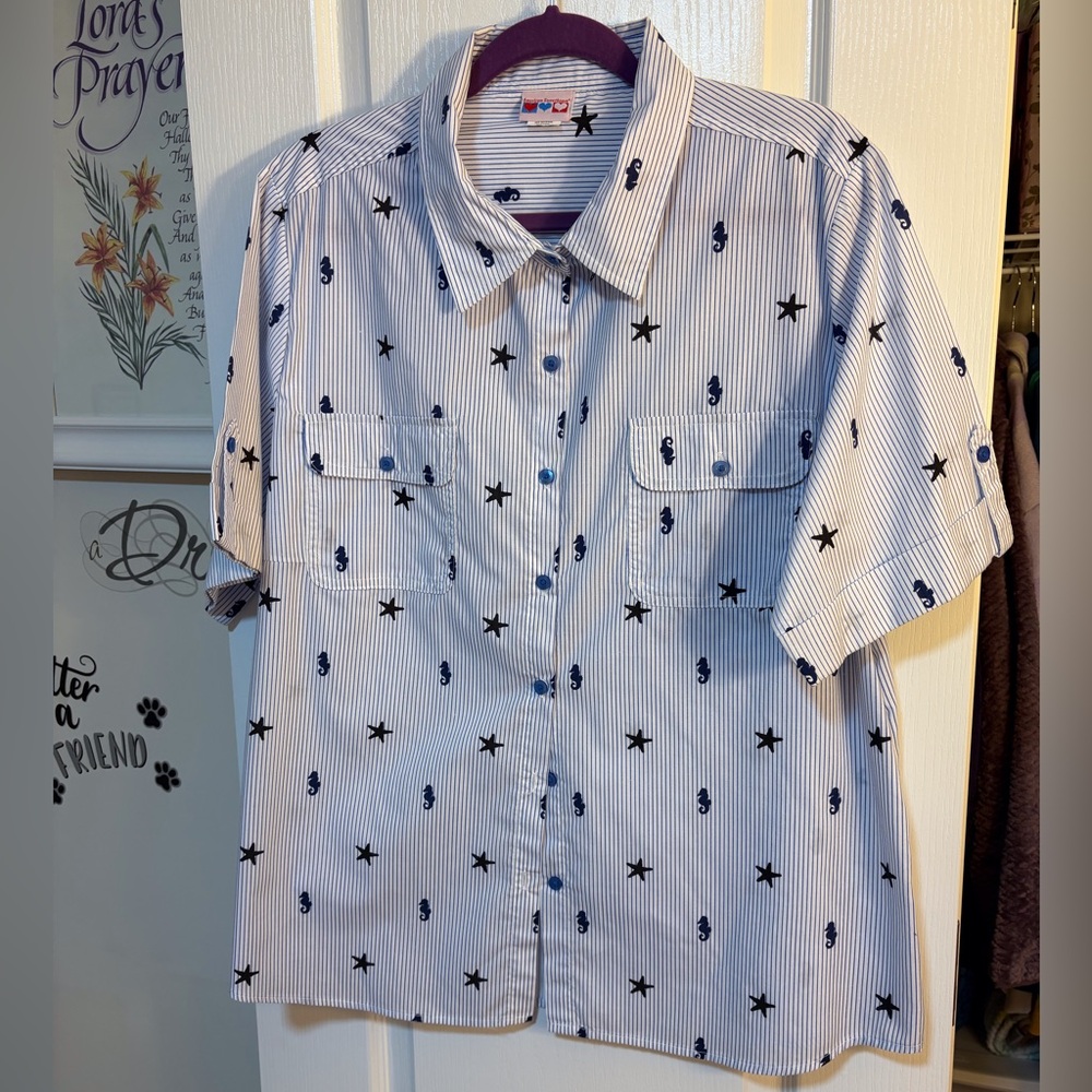 American Sweetheart Striped Shirt with Seahorse and Star Design